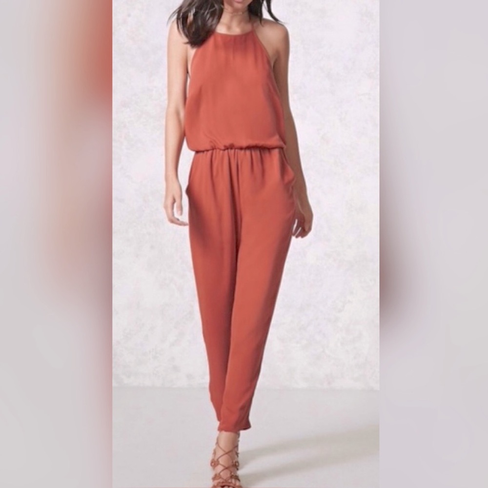 Halter Backless Jumpsuit in Burnt Orange Color Size S NWT